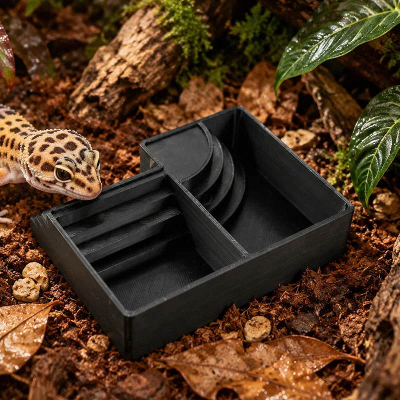 2-in-1 Feeder Bowl for Leopard Geckos with Climbing Steps Double Grid Food & Water Dish PETG Material Terrarium Decor Hideout