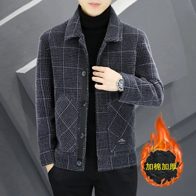 2024 Autumn/Winter New Woolen Coat Men\'s Short Korean Edition Casual Fashion Jacket with Thick Velvet and Warm Woolen Coat