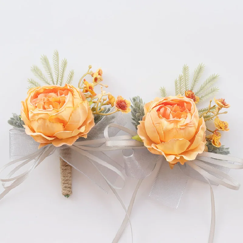 2414 Wedding Supplies Wedding Simulation Flowers Business Celebration Opening Guests Bust Flowers Hand Flowers Orange Yellow