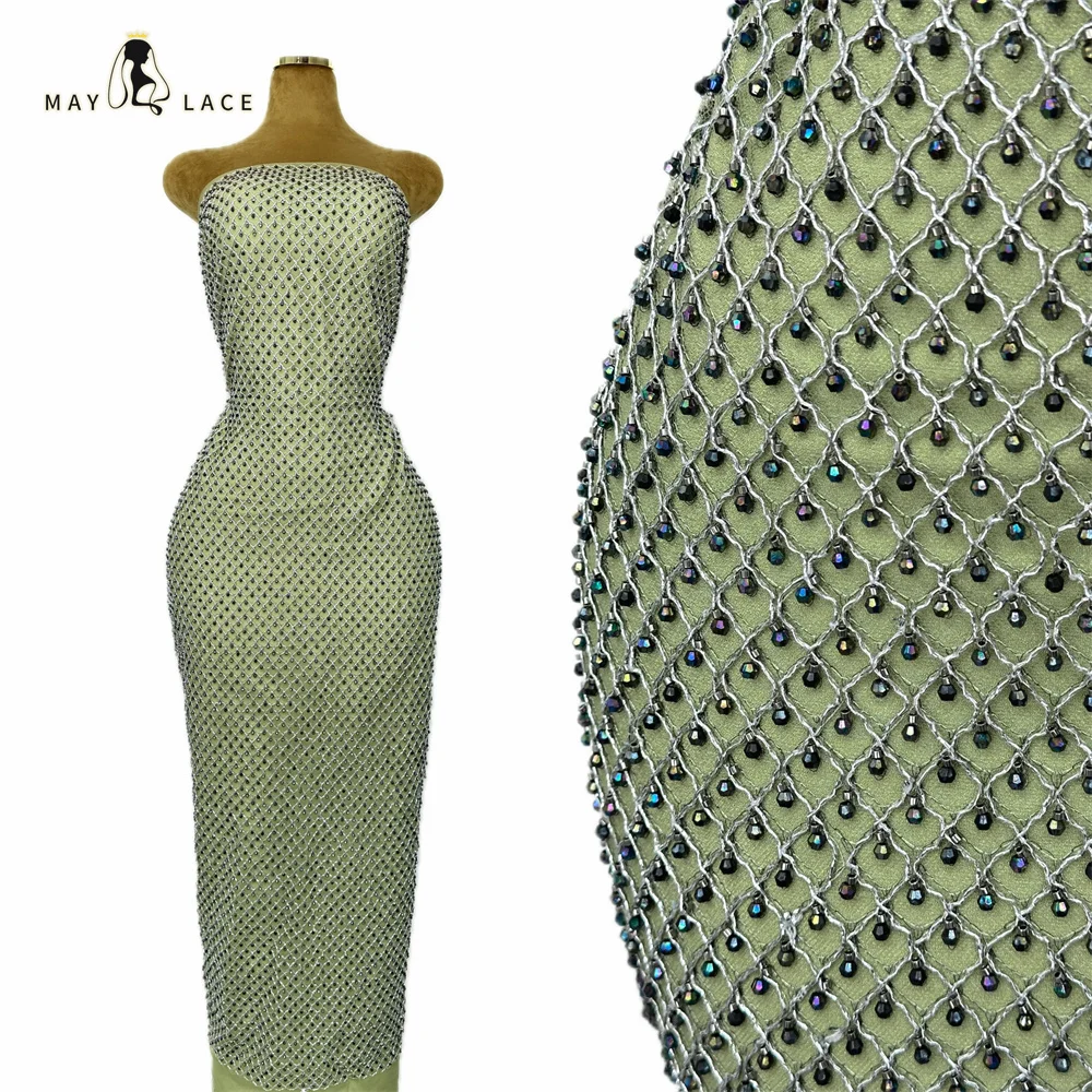 Luxury High Quality African Lace Fabric Multicolour stones Tulle Embroidered Lace Fabric Nigerian French For Party Dress Sewing