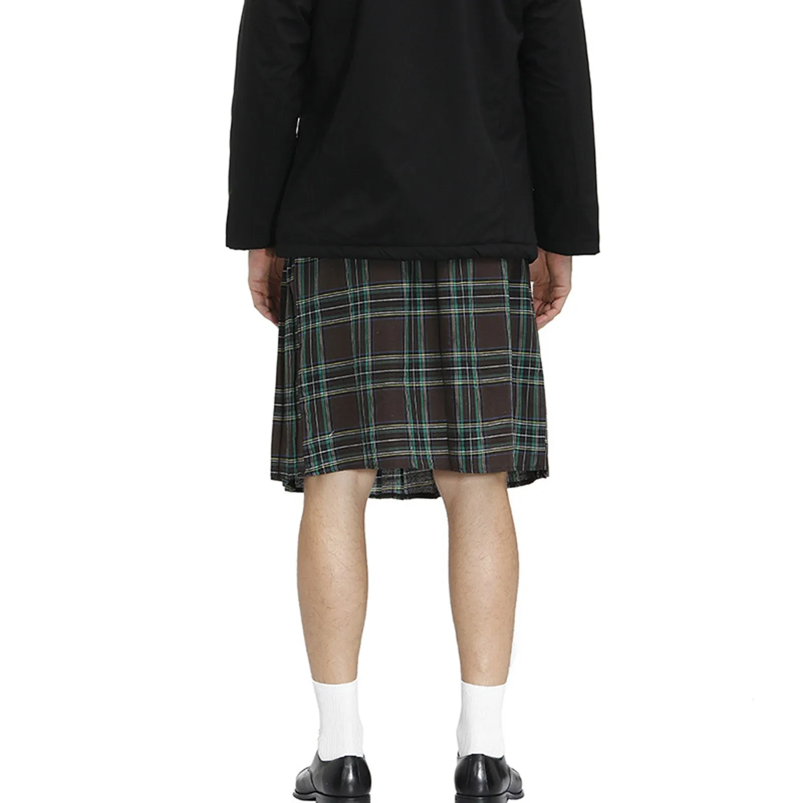 Saia plissada de férias masculina, saia casual, estilo escocês retrô, xadrez, listrada, cintura de contraste, moda natalícia, Kilt