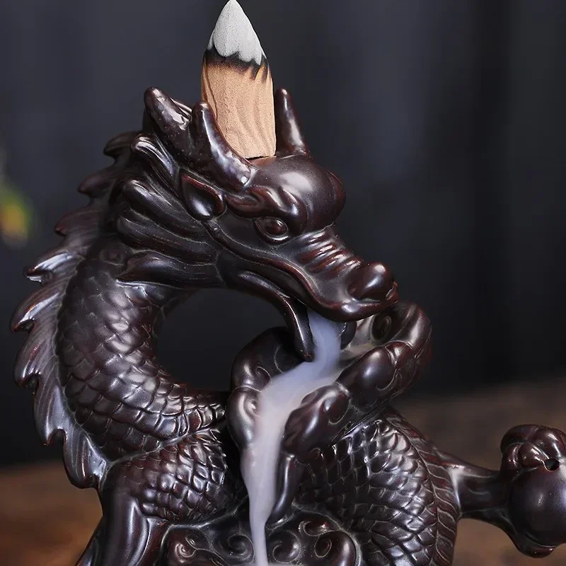 Lotus Dragon Ceramic Home Ornaments Waterfall Backflow Incense Burner Incense Stick Holder Dragon Censer view 4