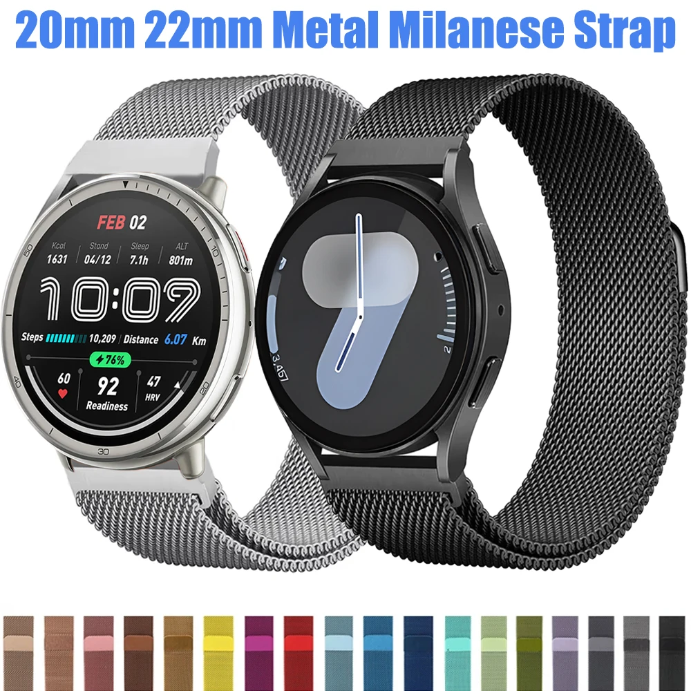 22mm 20mm Metal Milanese Strap for Samsung Watch 7/6/5/4/3 Amazfit T-Rex3 Pro/Active 2 Bracelet Band Huawei Watch GT6/5/4/3 46mm