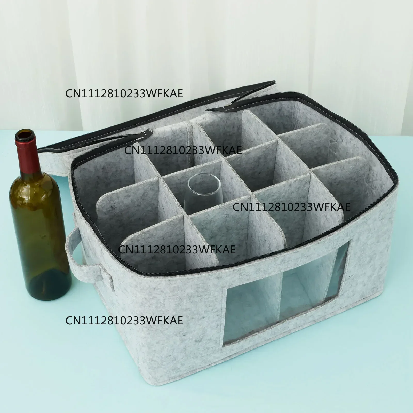Wine Glass Storage Organizer Stackable Felt Stemware Container with 12 Removable Divider Foldable For Travel Wine Bottle Bag