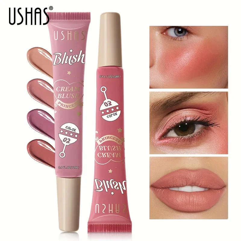 USHAS 3 Color Multi-purpose Liquid Blush Moisturize Lasting Natural Brighten Skin Tone Fashion Shimmer Texture Blush Makeup 12ml