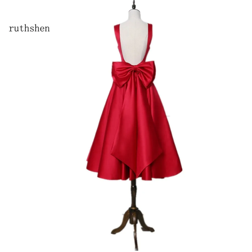 Ruthshen Reflective Short Prom Dress 2023 Cheap Burgundy Red Tea Length Backless Cocktail Party Dress Junior Vestidos De Gala