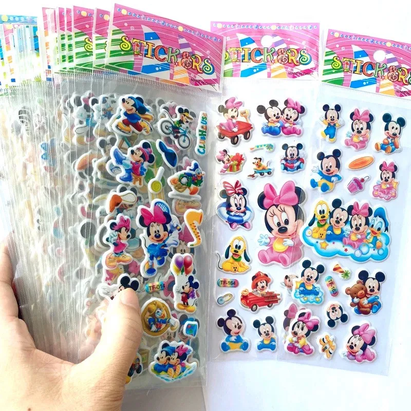 6/12PCS Mickey Mouse Minnie Toys Stickers 3D Children's Anime Cartoon Bubble Paste Thicken The Reward Sticker Kids Toys Gift