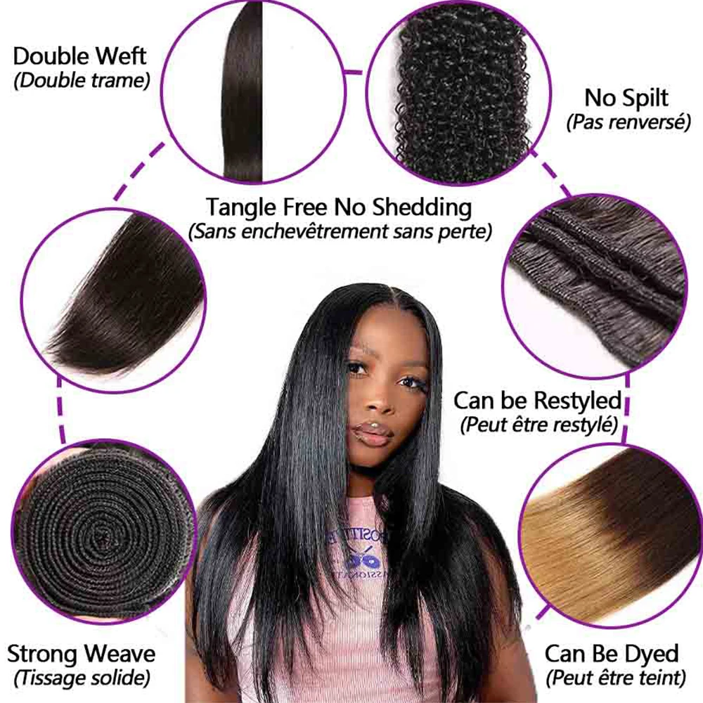 Pacotes de cabelo humano reto e fechamento 2x6 fechamento do laço pacotes de cabelo humano com 4x4 5x5 fechamento pacotes de cabelo cru brasileiro