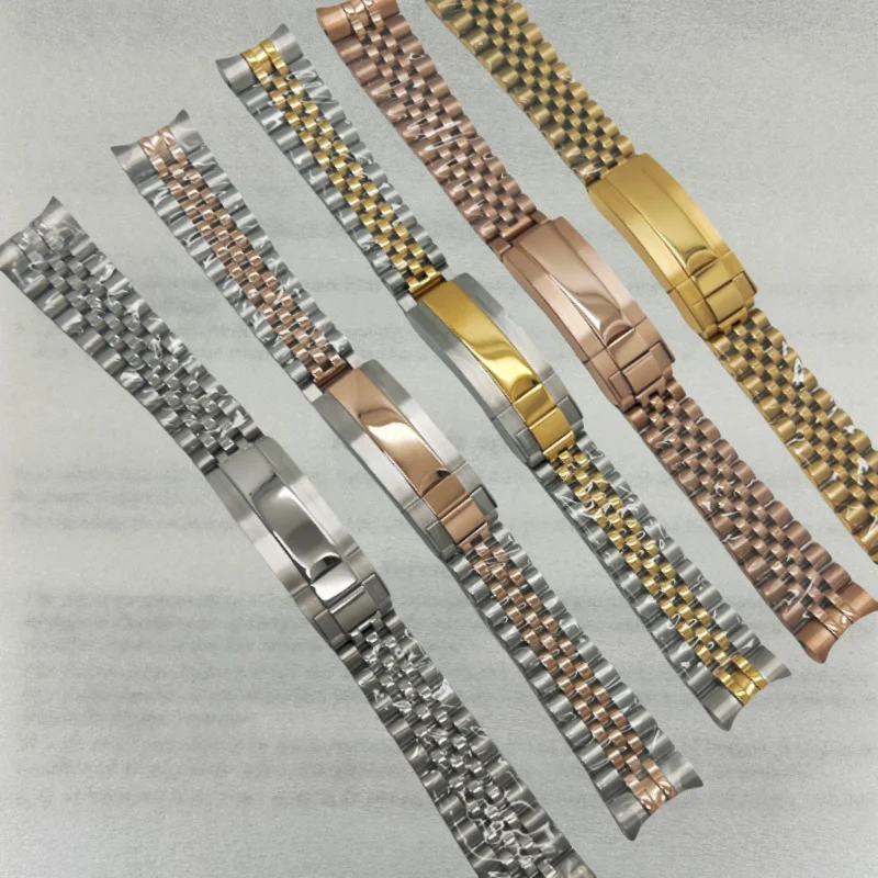 20MM Solid Bracelet 316l Stainless Steel Curved End Solid Five-Bead Glide Lock Clasp Wristband for Oyster Style Submarine GMT