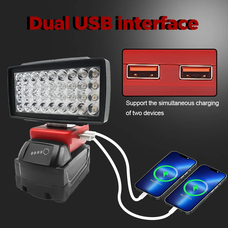 36 Beads LED Car Working Light Flashlight Electric Torch Spotlight USB Power Bank For Milwaukee 18V 48-11-1835 Li-ion Battery