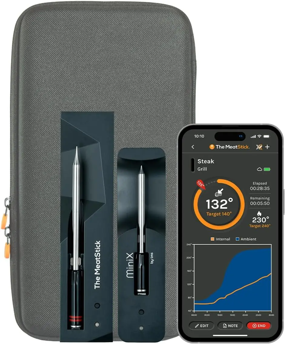Meatsti-Juego de barbacoa y cocina, termómetro de carne con Bluetooth, rango de 260 pies, para ahumador, freidora de aire, freír profundamente, horno