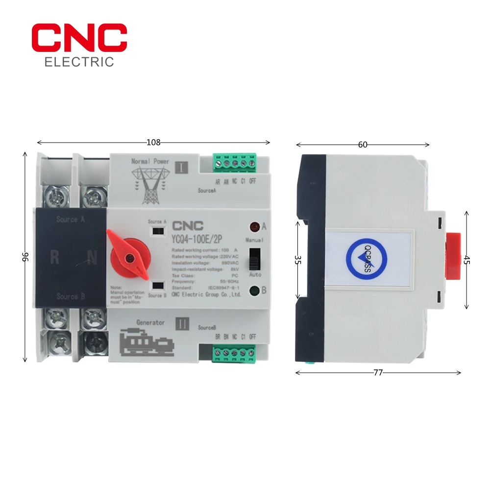 YCQ4-100E CNC/2p Din Rail podwójna moc automatyczny przełącznik transferu przełącznik przetworników, przełączniki elektryczne nieprzerwana moc