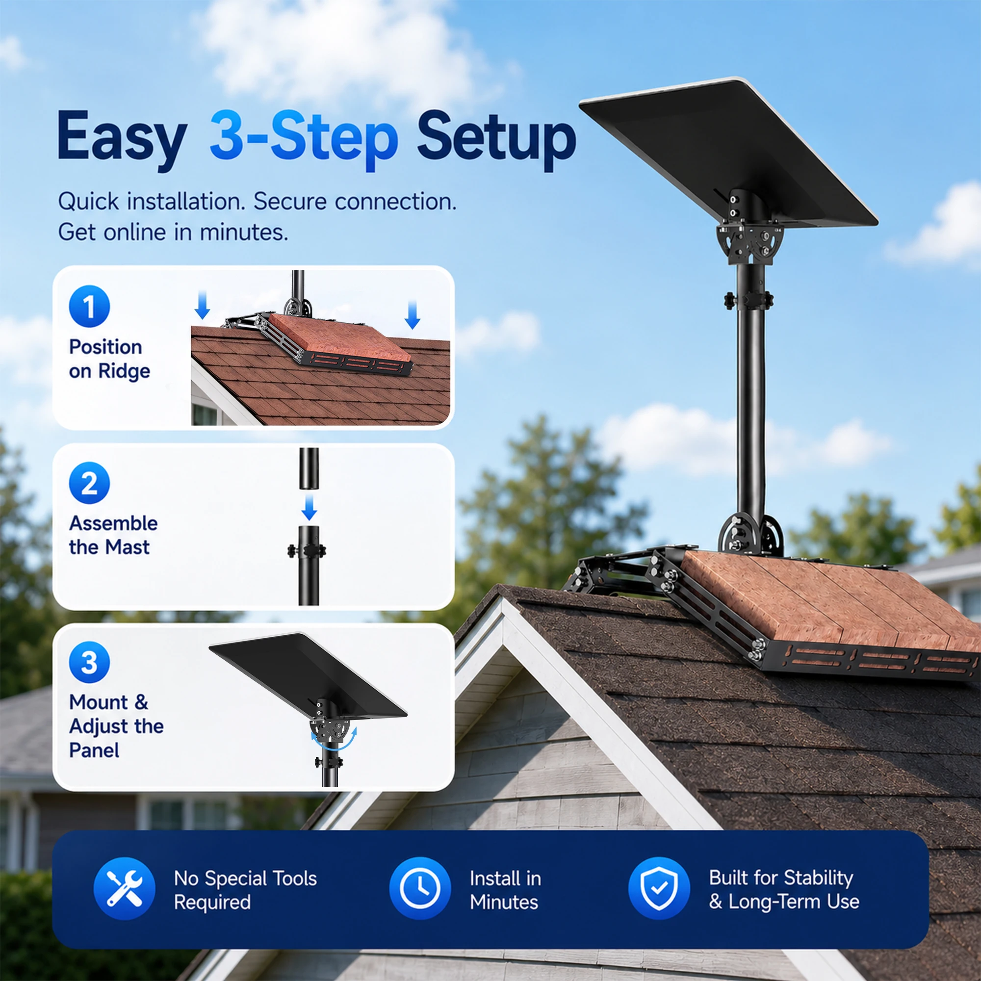 For Starlink V5 Ridge Mount Support,160° Tilt Adjustable Heavy-Duty Metal Kit with Pipe Adapter,Star-link Gen 5 Install Bracket