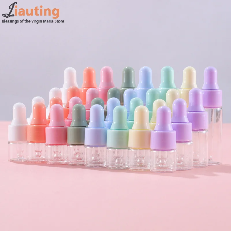 7PCS Portable Refillable Mini Dropper Bottle Set 1/2/3/5ml Empty Macaron Color Glass Essential Oil Vials Reusable Container DIY