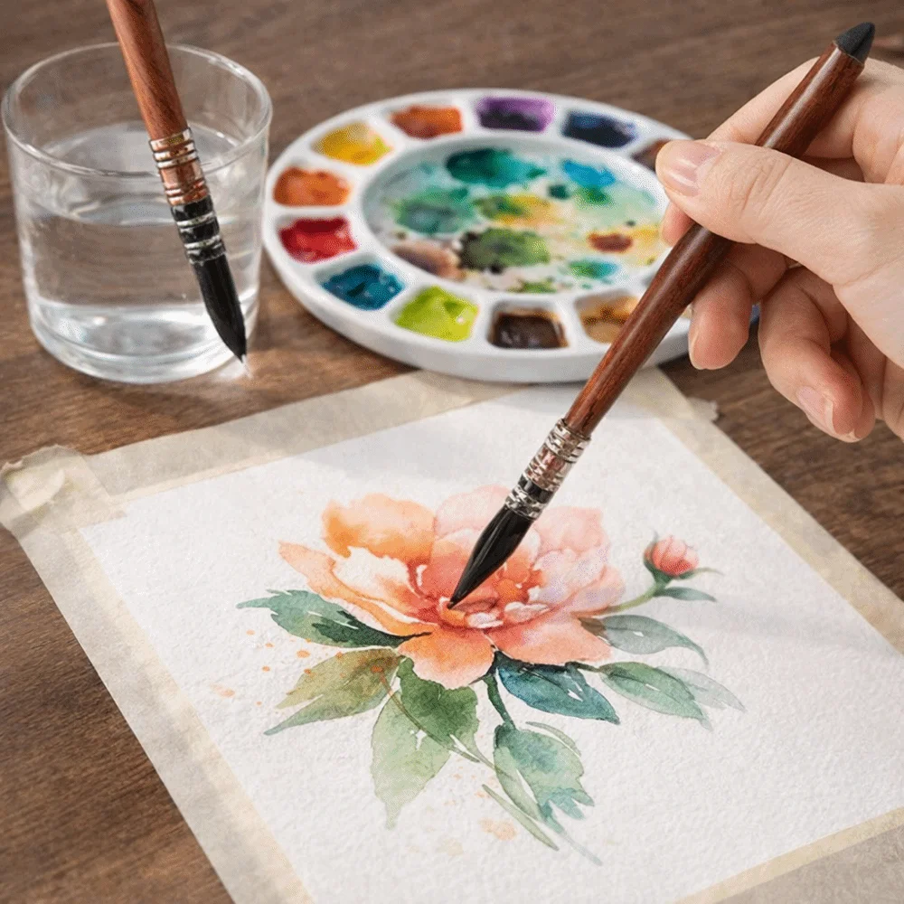 High Quality Art Brush Soft Round Tip 2-in-1 Design Printmaking Brush Nylon Fiber Both Ends Use Edge Hook Line Pen Art Tool