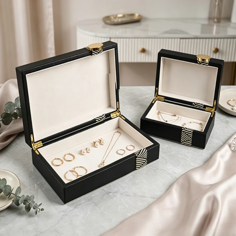 Wooden Jewelry Storage Box Large Counter Jewelry Organizer Case Luxury Earrings Necklace Boxes Multifunctional Organizer Cases