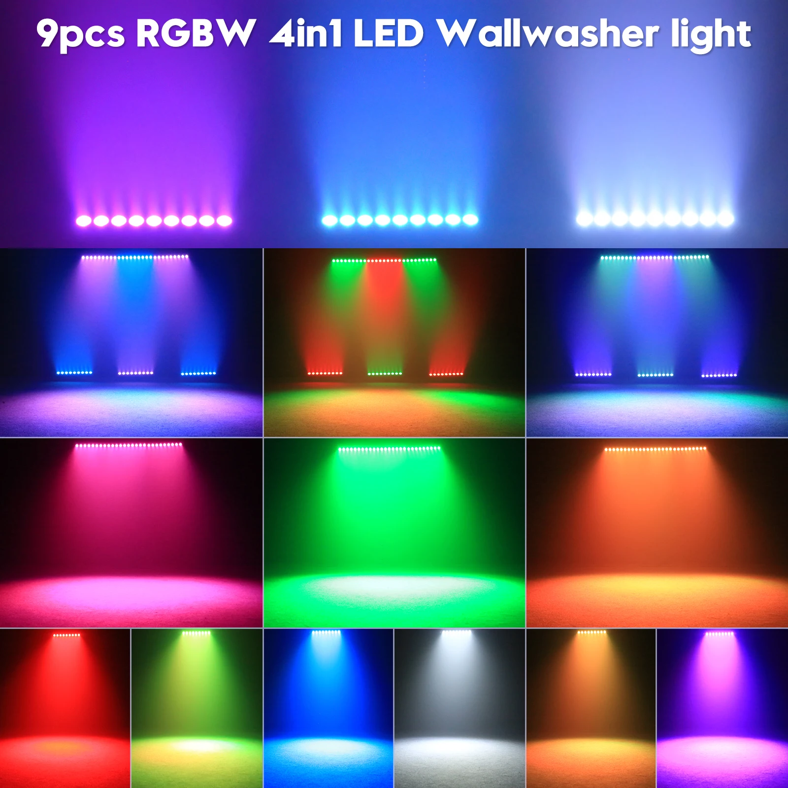 1/2/4PCS 9LEDs 4IN1 Wall Wash Lamp 36W RGBW Lights Bar Stage Lighting Effect DJ Party Lights Projection Light for Disco Theater