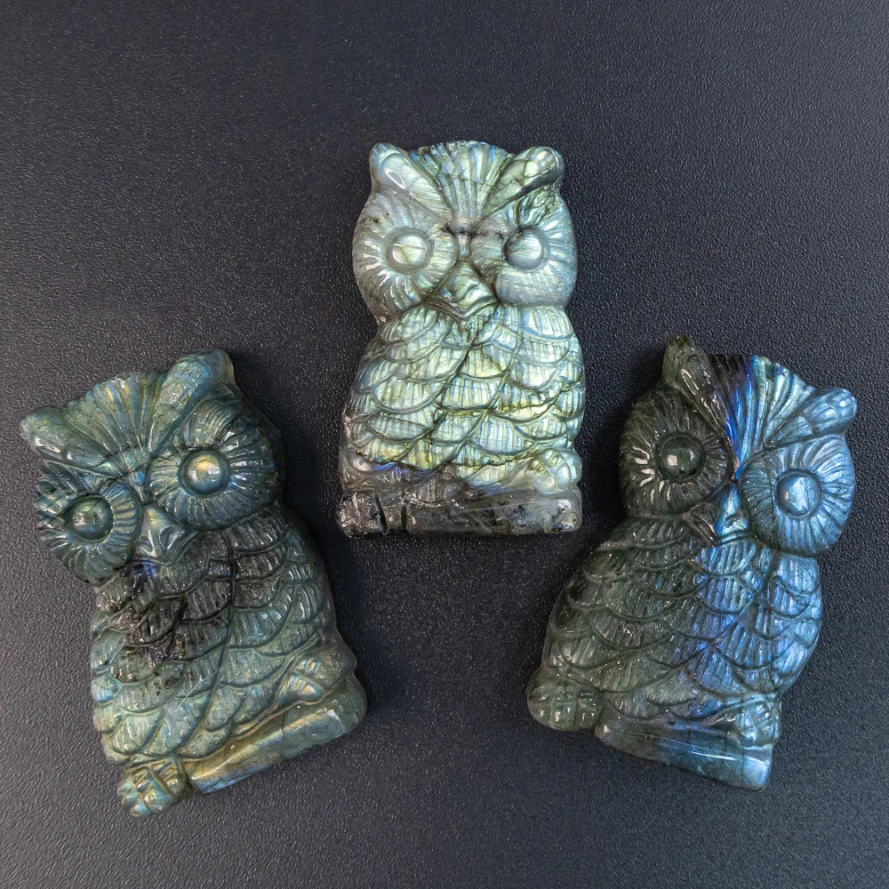 

1Pcs Mystic Yellow Blue Flash Labradorite 42X26X10MM Semi-Finished Owl Pendant for Jewelry DIY Bracelet Necklaces