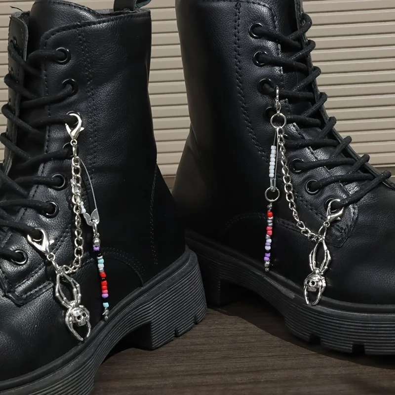 2 pieces of vintage Gothic spider skull pendant boot chain pendants, suitable for daily wear, Halloween parties and as gifts