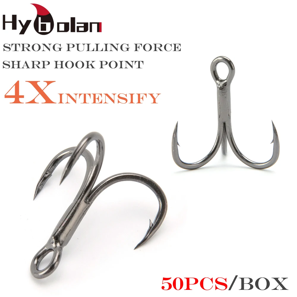 50ชิ้นเบ็ดตกปลาสามตะขอสีดำนิกเกิลสูงเหล็กคาร์บอนสูงรอบพับปลาน้ำเค็มเบสอุปกรณ์ตกปลาคุณภาพสูง