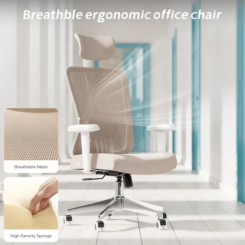 Silla ergonómica de escritorio para el hogar, asiento de escritorio de malla para ordenador, oficina en casa con reposacabezas ajustable y soporte Lumbar