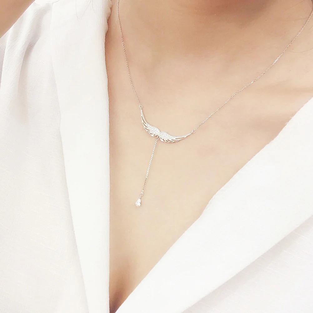 Collana con ala d'angelo in argento sterling 925 con zirconi per gioielli di moda da donna Accessori da spiaggia per feste da indossare ogni giorno