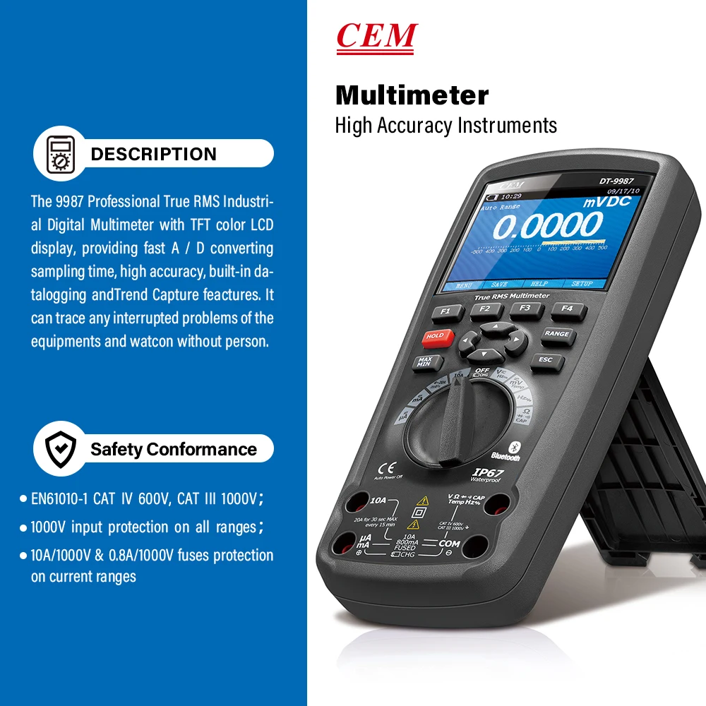 9987 Digital TRMS High Resolution & Accuracy Multimeter with Bluetooth - CEM Instruments