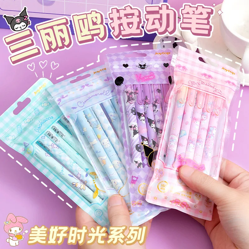 5Pcs Kawaii Sanrio Gel Pen Creative Cartoon Kuromi Melody Cinnamoroll Pressing Gel Pen For Students School Supplies Stationery