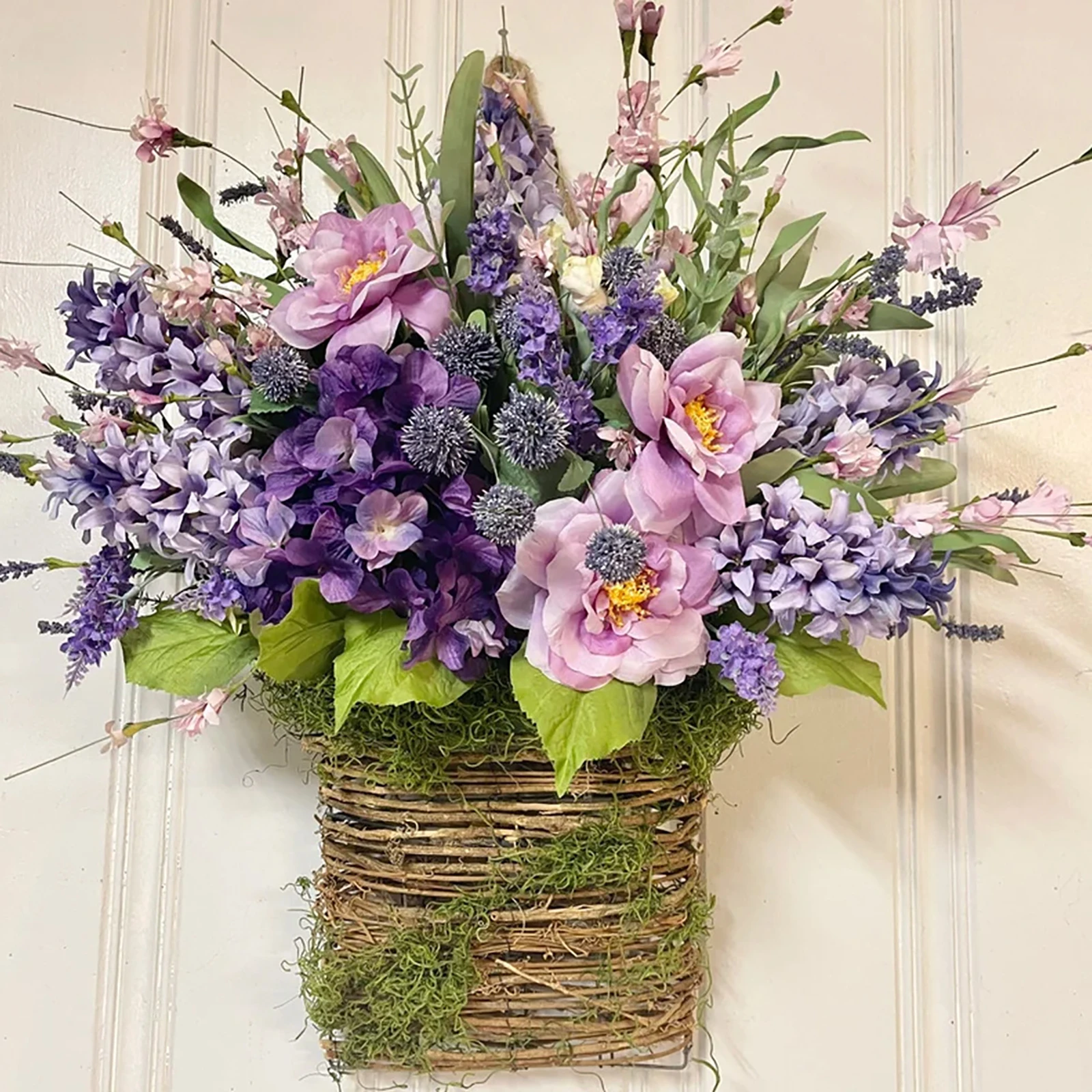 Lavender Wreaths for Front Door Spring Door Wreath Farmhouse Wreath Spring Door Decor Flower Lavender With Baskets Spring Wreath