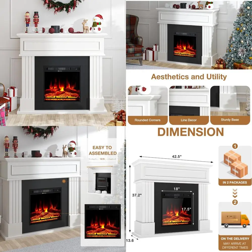 

Электрический камин «Один в миллион» с каминкой, подставка для телевизора, электрический обогреватель, увеличивающий 18, 3D реалистичное пламя, отдельно стоящий