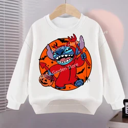 Halloween Disney Stitch  Sweatshirts for Children Kawaii Pullover Boys Girls Cartoon Cute Hoodies Fashion Sweat Kids Clothes