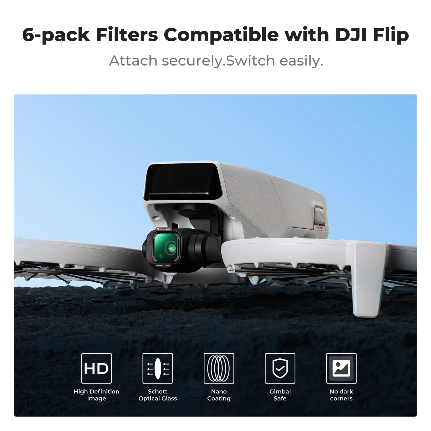 K & F Concept Filtro UV ND PL para DJI Flip ND8 ND16 ND32 ND64 CPL 2 en 1 Kits de filtros Accesorios para drones