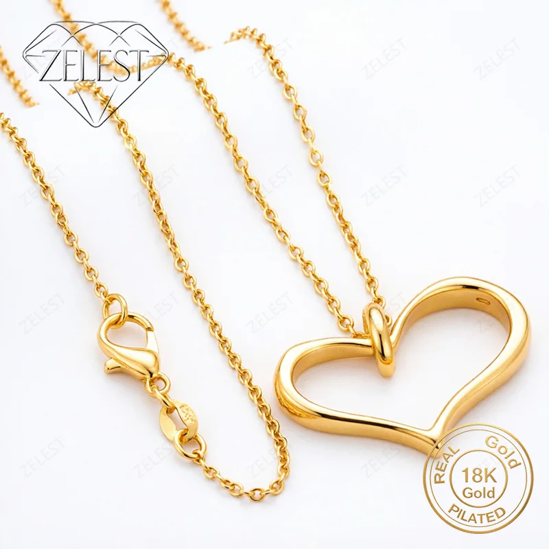 18K Gold Plated 16-30 Inch Exquisite Large Heart Pendant Necklace Women's Charming Fashion Wedding Gift Accessory