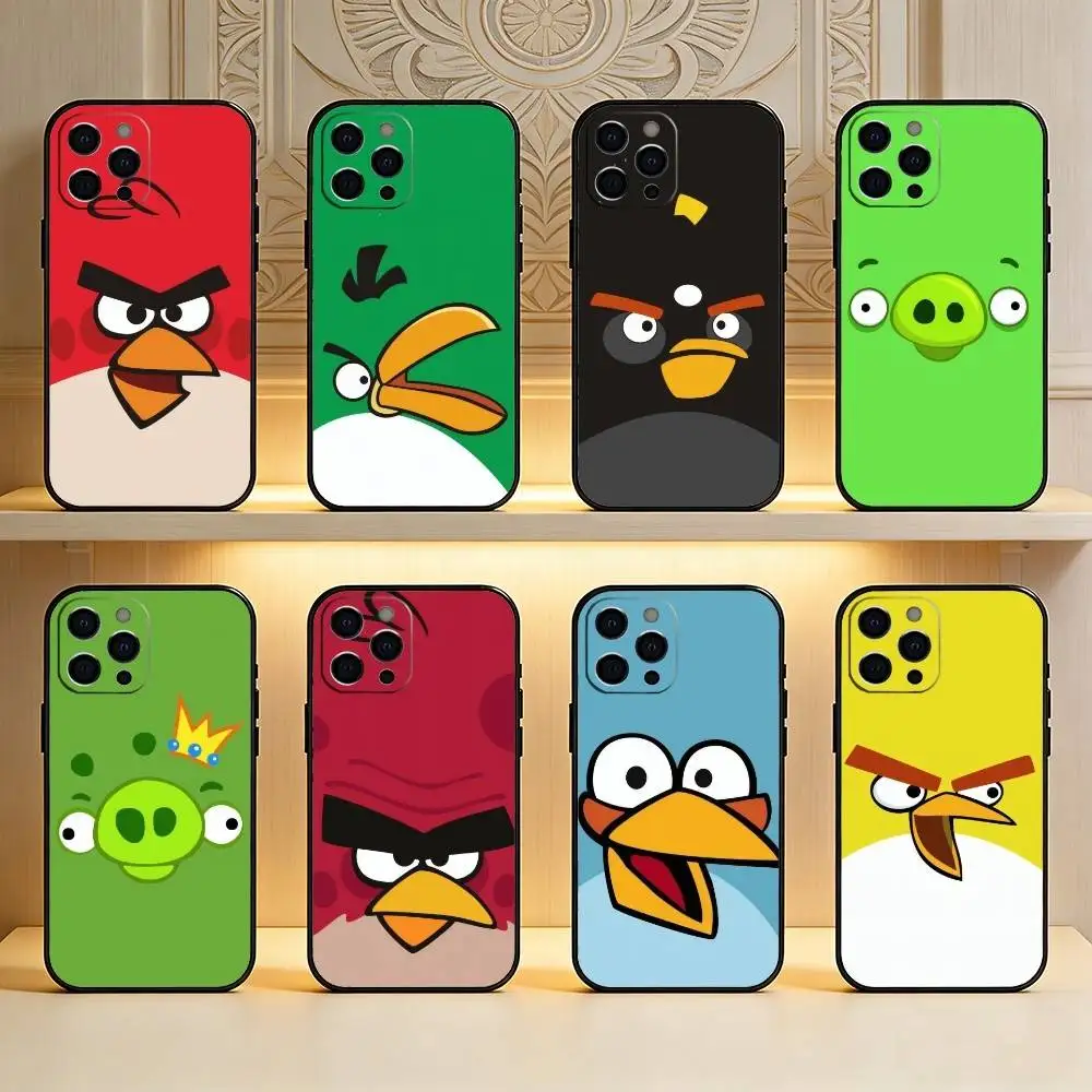 

BIRD Game A-Angry-y B-Bird Phone Case For iPhone17,16,15,14,13,12 Plus,Max Soft Silicone Black Cover