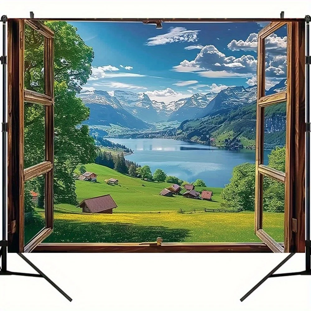 1 Stück Waldlandschaft Wandhintergrundstoff – prächtige Ansichten am Baum und am Seen, perfekt für Wohnzimmer- und Partysinstellungen