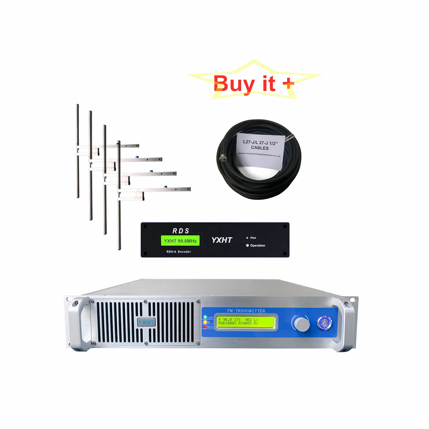 1000w 1kw Fm Broadcast Transmitter+4*yx-dv2 Antenna+cable Set With Digital Rds Encoder Radio Data System Encoder For Fm R