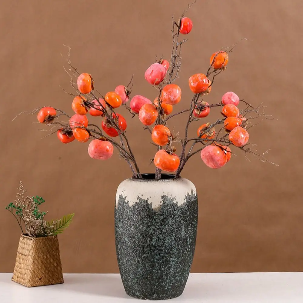 Retro Artificial Persimmon Fruit Branch Lifelike Plastic Fake Fruit with Frost DIY Artificial Plant Branch Party Wedding Decor