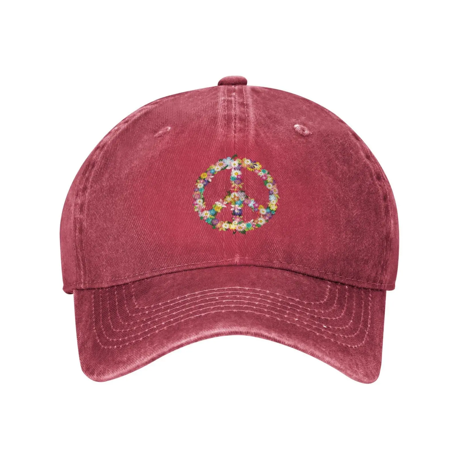 

Colorful Peace and Love Symbol Flowers Womens Denim Cotton Baseball Ball Cap Fitted Mom Dad Trucker Hats