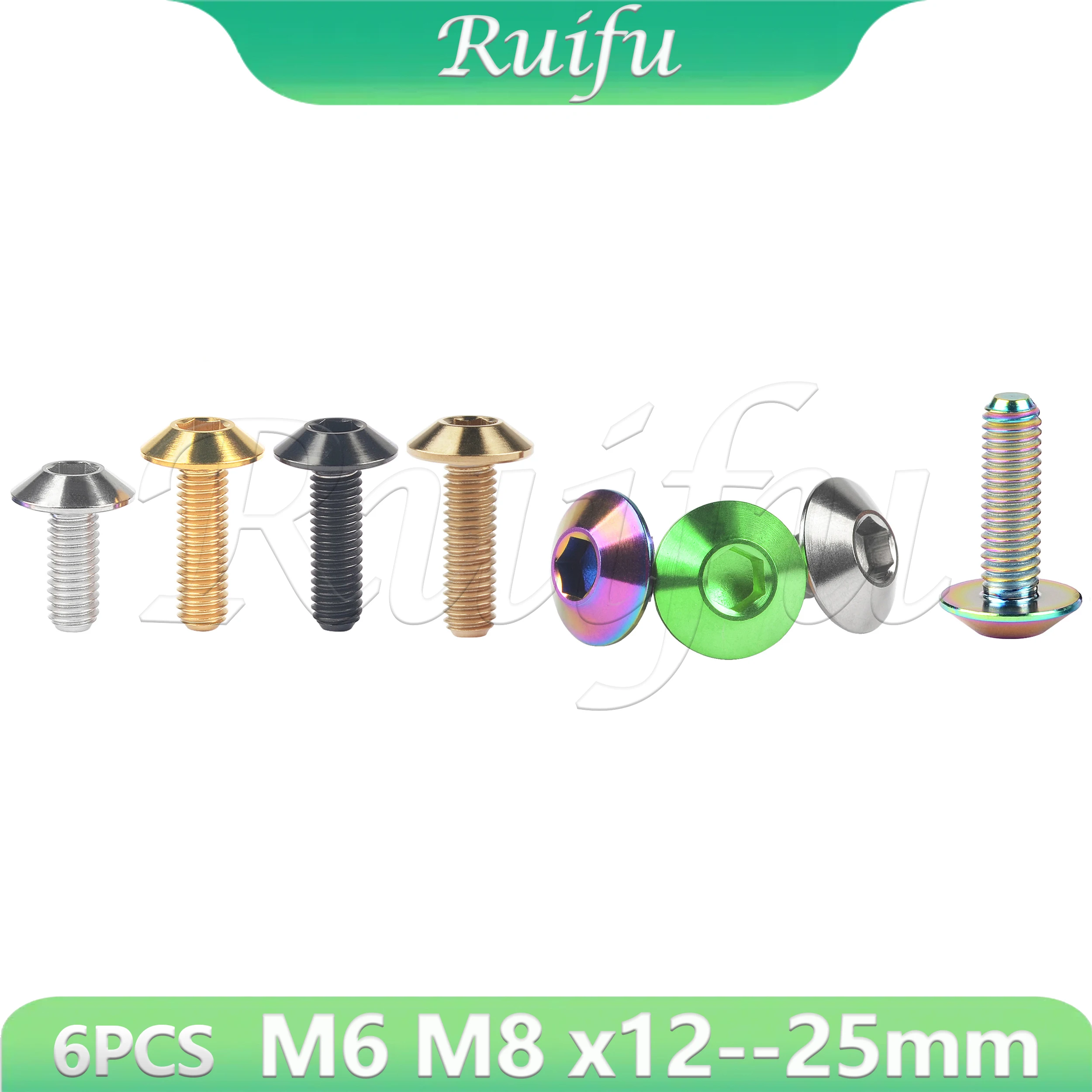 

Ruifu Titanium Alloy Bolts M6x12/15/20mm M8x25mm Allen Sleeve Umbrella Head Screws for Bicycle Part Fasteners 6Pcs