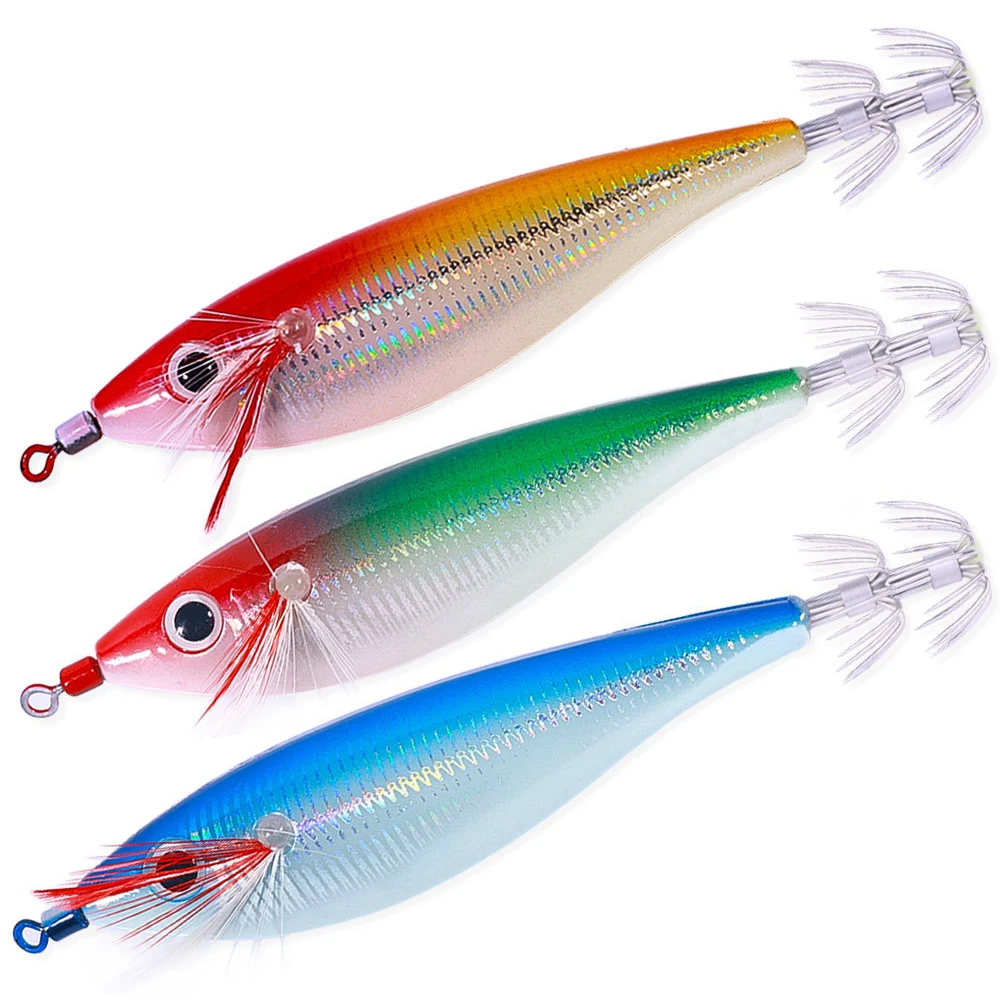 Luminous Egi Eging Squid Jigging Lures 10cm 10g Wood Shrimp Squid Hooks Octopus Cuttlefish Saltwater Fishing Squid yamashita