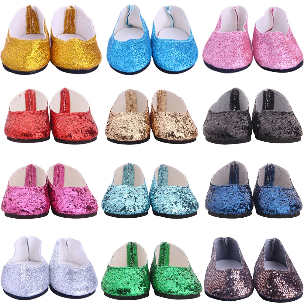 Baby Doll Shoes Sequin Upper 7Cm Length Shoes for 18 inch American & 43 Cm Baby New Born Doll Clothes Accessories,OG Girl's Gift