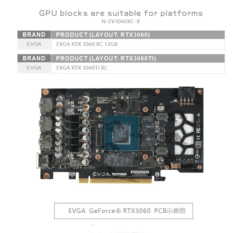 Bykski Water Block for Public Version EVGA RTX 3060 XC 12GB GPU / Video Card / Three-layer Structure Design SYNC N-EV3060XC-X
