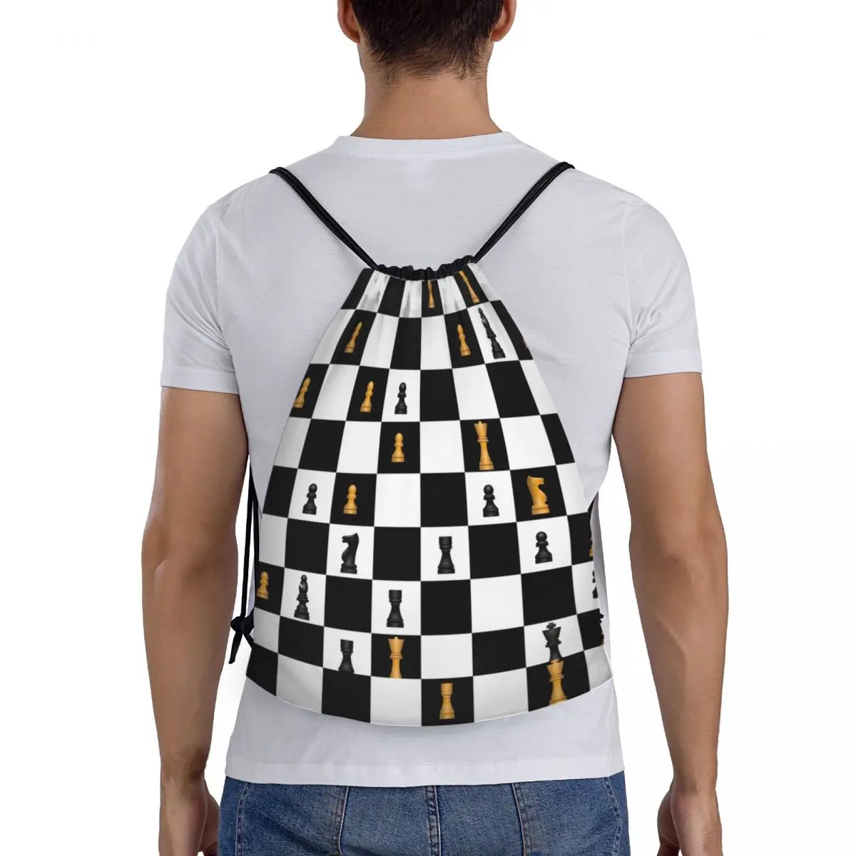 Power Play Chess Game Drawstring Bag Women Men Portable Gym Sports Sackpack Chess Lover Piece Shopping Backpacks