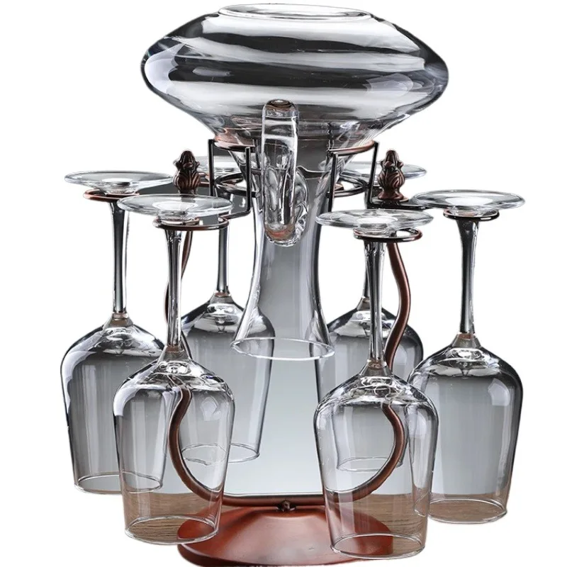 Solid Wood Wine Rack with Integrated Decanter Stand Creative Hanging Glass Holder European Style Decanter Rack for Home Decor