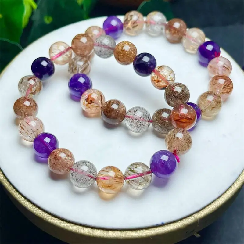 

10MM Natural Black Gold Super Seven Quartz Bracelet Healing Crystal Charm Bracelets for Women Energy Jewelry Gift 1PCS