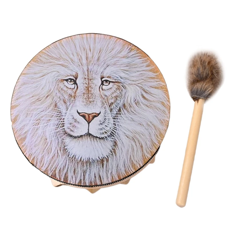 Shamanic Lion Ethereal Drum with Drum Mallet, Spiritual Music Sound Healing Drum D5QD