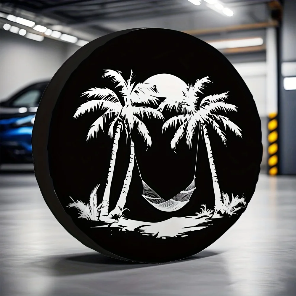 

Гамак с тропическими пальмами, чехол для шин, защита для запасного колеса для автофургона, черный прочный полиэстер