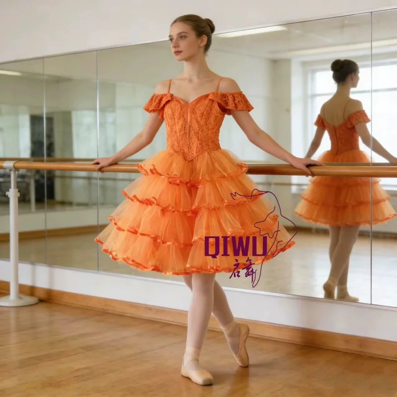 Qiwu High end Ballet Performance Dress Professional Edition Spanish Cake shaped Long Dress