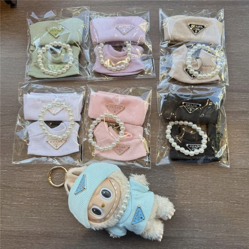 For Labubu15/ 17cm Doll Outfit Clothing Retro Inverted Triangel Sweater Clothes Necklace Headset Glasses Shoes Set Accessories