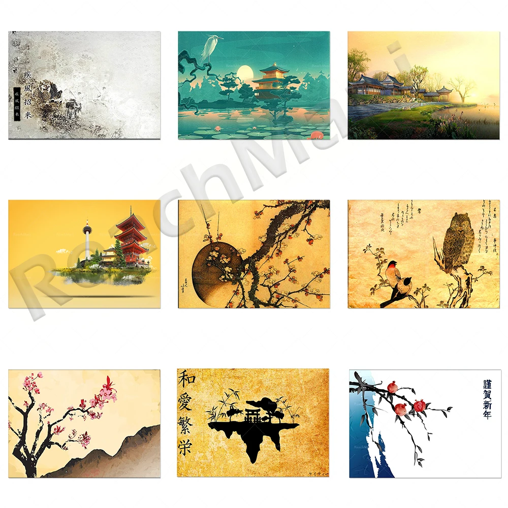 

Abstract print, Sakura and Koi, Chureito Pagoda and Mount Fuji, Landscape, Peace theme, Ukiyo-e Japan themed wall decor poster